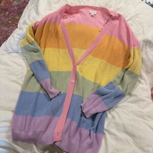 LELIS Rainbow Stripe V-Neck Button Cardigan - Pastel Multi